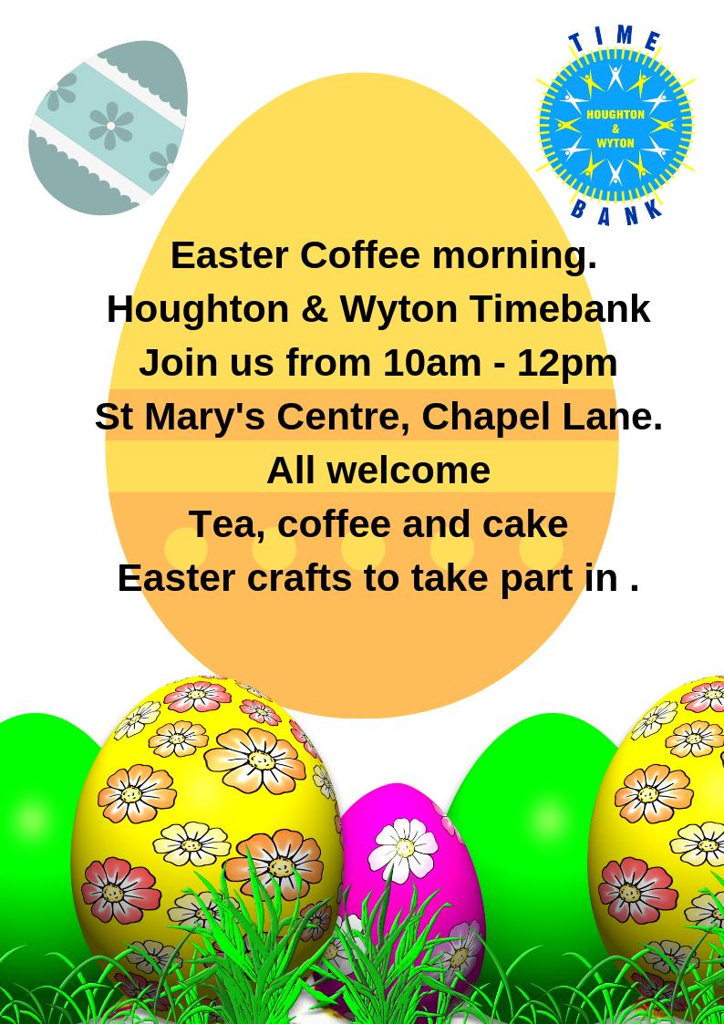 HoughtonTb's tweet photo. Don't forget to pop along to our Easter coffee morning next Wednesday 10th April. From 10 am. Come along for a cup of tea and a chat, kids crafts will be available. #LoveTime https://t.co/fdRWU4u8D6