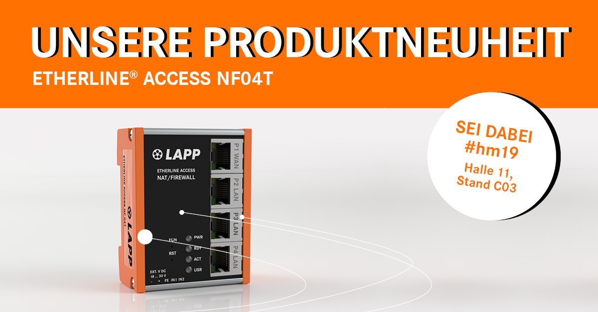 lapp_group_'s tweet photo. Damit Du Deine Daten noch besser verarbeiten kannst, haben wir einen Neuzugang in unserer #ETHERLINE® Produktlinie: den Netzwerkswitche ETHERLINE® ACCESS NF04T. Komm am #LAPP Messestand vorbei und erfahre mehr! #hm19 https://t.co/DHqvkB3A9a