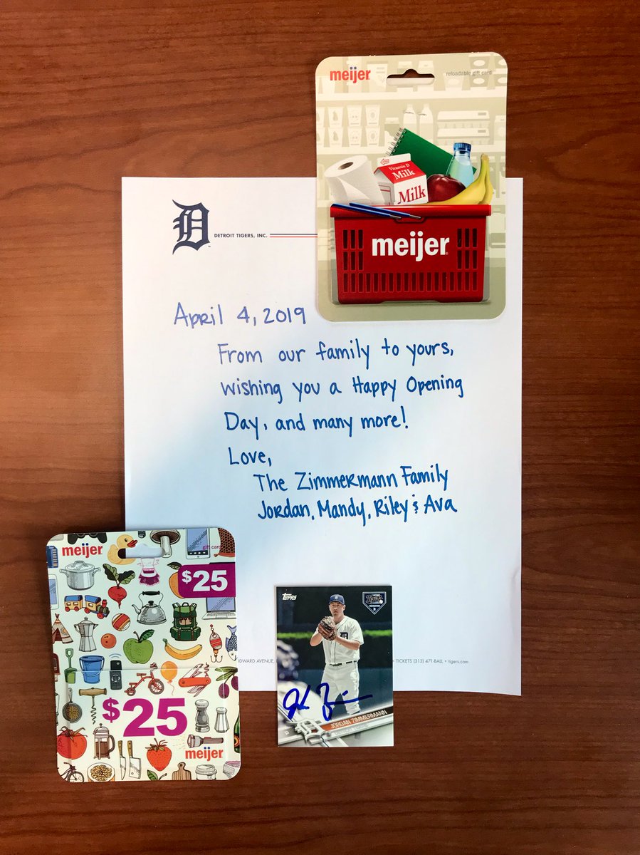 Detroit Tigers Community Impact (@tigerscommunity) on Twitter photo This morning, in celebration of #OpeningDayDET, Mandy & <a href="/JZimmermann27/">Jordan Zimmermann</a> surprised all in-patient families @ChildrensDMC with a gift card & autographed baseball card. A warm gesture from one family to 228 other families, to say: Happy Opening Day Detroit!
#ItsMoreThanBaseball 💙⚾️ This morning, in celebration of #OpeningDayDET, Mandy & <a href="/JZimmermann27/">Jordan Zimmermann</a> surprised all in-patient families @ChildrensDMC with a gift card & autographed baseball card. A warm gesture from one family to 228 other families, to say: Happy Opening Day Detroit!
#ItsMoreThanBaseball 💙⚾️