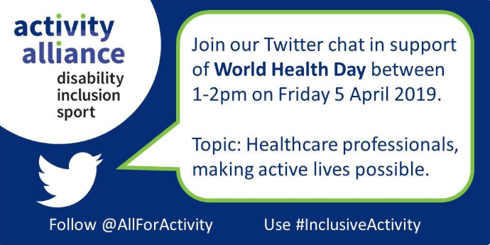 UKHSA's tweet image. Yesterday @AllForActivity launched a new film, in partnership with us, aiming to help healthcare professionals support disabled people to be active. Join them for a Twitter chat today 1-2pm. to discuss this further. #InclusiveActivity