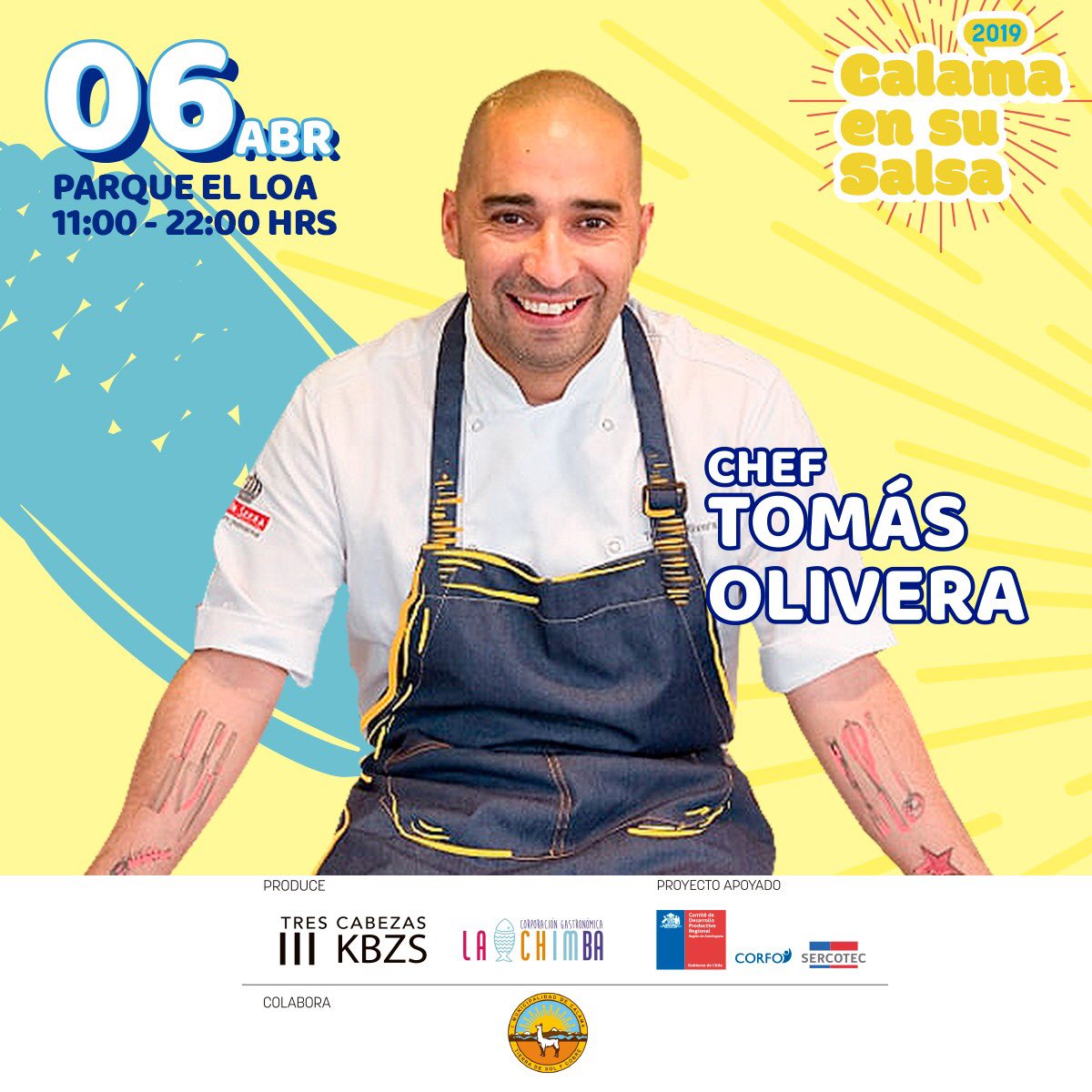 antofaensusalsa's tweet photo. Todos invitadísimos a #calamaensusalsa este Sábado 06 desde las 11:00 am en el #parqueelloa a vivir un día lleno de entretención!! Nos vemos en #CALAMA ! #laperlagastronomica #antofagasta @corfochile @sercotec_cl @sacha_razmilic @Lachimba_antofa @trescabezascl https://t.co/vOoI8wqbVS