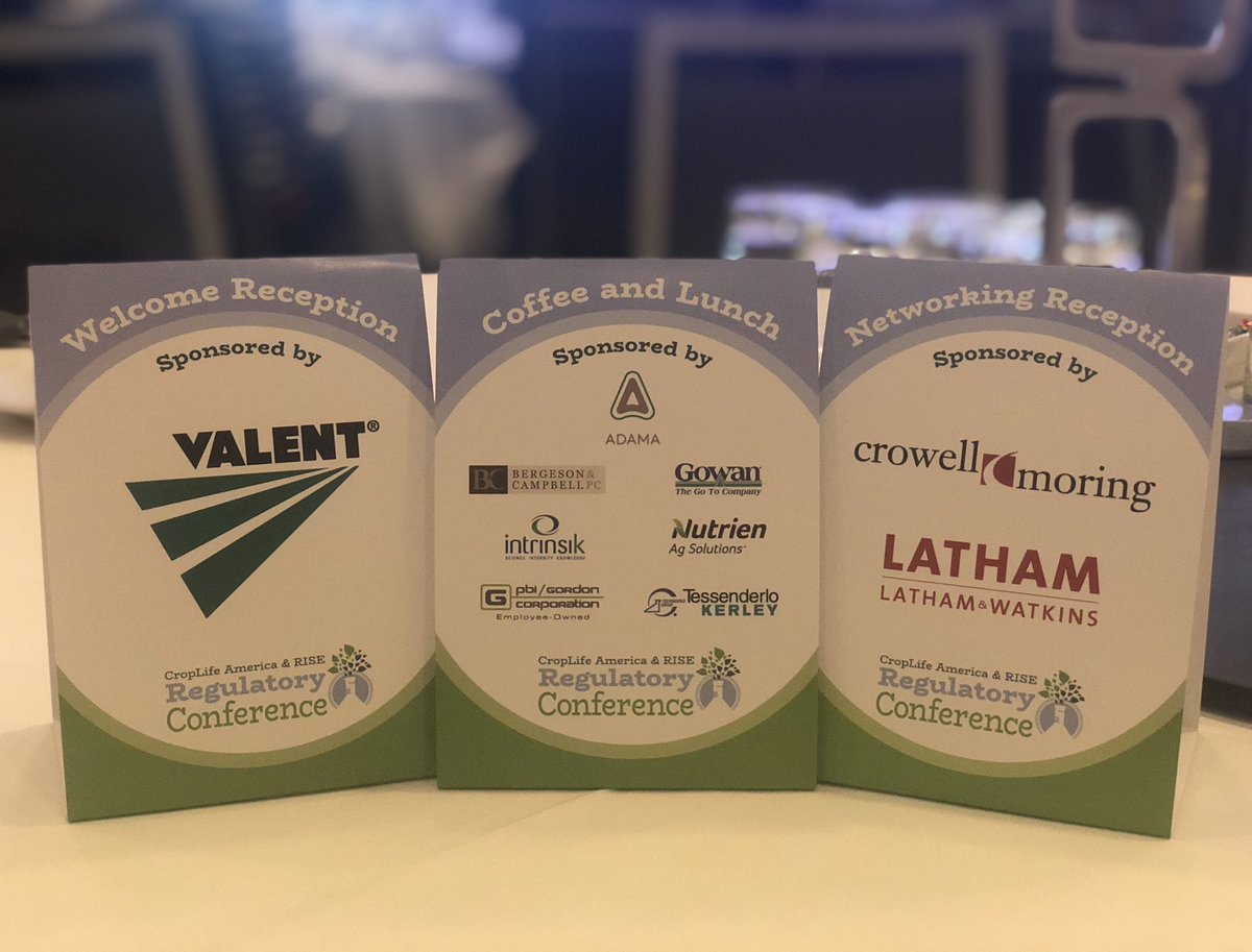 Thank you to our #PesticideScience19 reception, coffee, and lunch sponsors! <a href="/ValentUSA/">Valent USA</a> <a href="/Crowell_Moring/">Crowell & Moring</a> <a href="/lathamwatkins/">Latham & Watkins LLP</a> <a href="/AdamaAgri/">ADAMA Ltd.</a> <a href="/lawbc/">Bergeson & Campbell</a> <a href="/GowanCo/">Gowan Company</a> <a href="/IntrinsikCorp/">Intrinsik Corp.</a> <a href="/ag_nutrien/">Nutrien Ag Solutions</a> <a href="/PBIGordonTurf/">PBI-Gordon Turf</a> <a href="/TessKerley/">Tessenderlo Kerley</a>