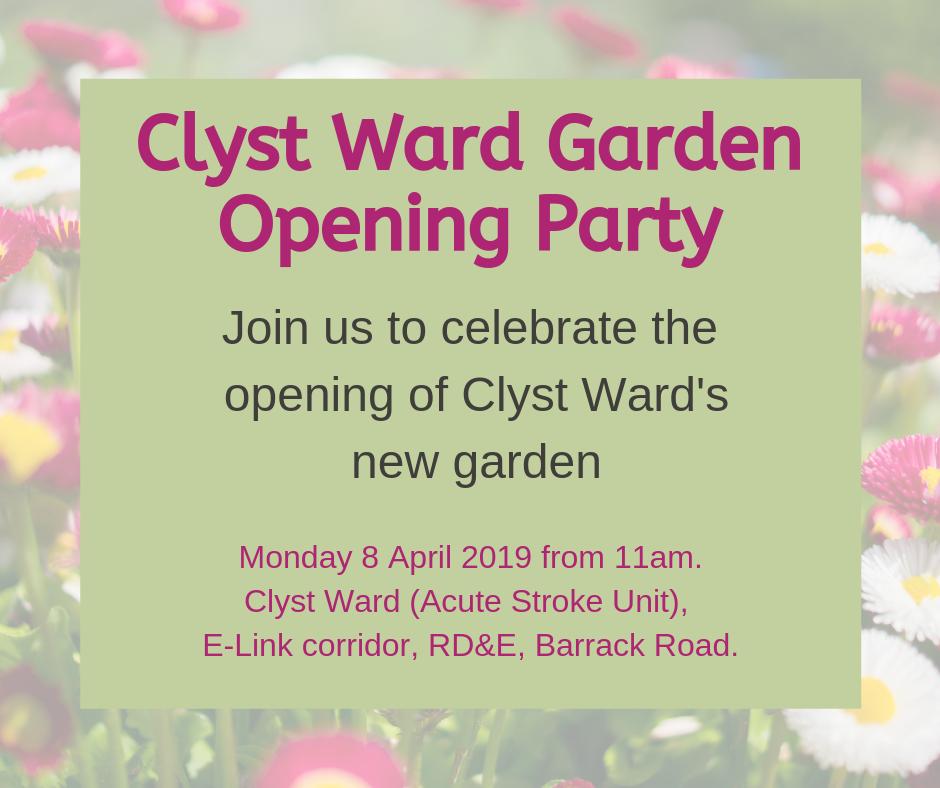 RoyalDevonNHS's tweet photo. On Monday, Clyst Ward will be hosting a party to mark the official opening of its refurbished &amp; improved garden - &amp; you're invited!

The opening will take place at 11am and will be followed by various activities including a raffle &amp; cake sale. We look forward to seeing you there! https://t.co/7KUWO0ACIU