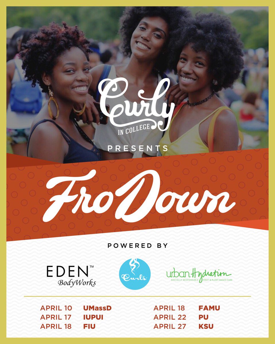 CurlyInCollege's tweet photo. Do you know what time it is? #FroDown time! ๐๐ฝ We can't wait to celebrate natural hair on 6 college campuses this year! Join us at a campus near you. ๐ฅณ https://t.co/x2kNPw3Ipt