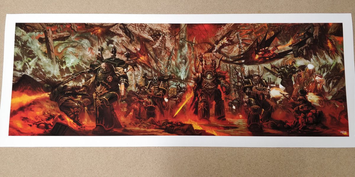 Warhammer_Art's tweet image. There's been a real demand for '13th Black Crusade' by Kevin Chin recently. A mesmerising panoramic Fine Art Print 900 x 310mm. Only 100 available &amp;amp; the hand-numbered editions are growing day by day. Pic taken some weeks back. warhammerart.com/shop/warhammer… #gamesworkshop #warhammer40k