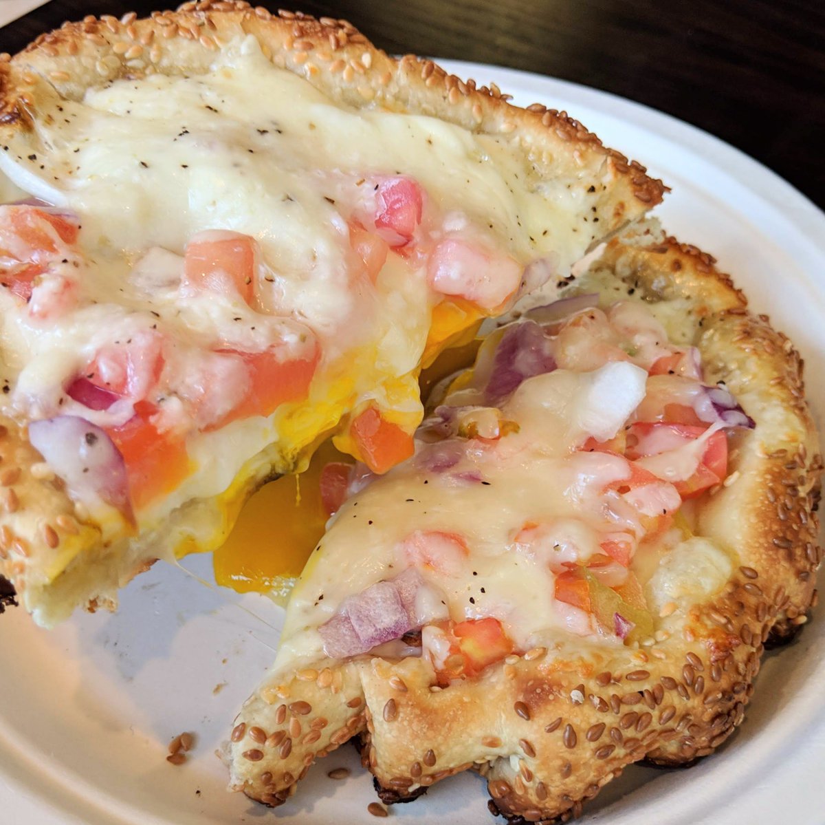 Foodzooka's tweet photo. Breakfast pizza or cheesy baked egg sesame pita? Cover the whole range with @bibisbakerycafe Rocky Mountain Pita!🧀🍳🥙🌞🇮🇱 #bibisbakery #kosher #kosherfoodie #pitabread #israelibreakfast #israelicuisine #picorobertson #picoblvd #breakfastinla #losangeles #discoverla #foodzooka https://t.co/ZM3M9t9BiZ