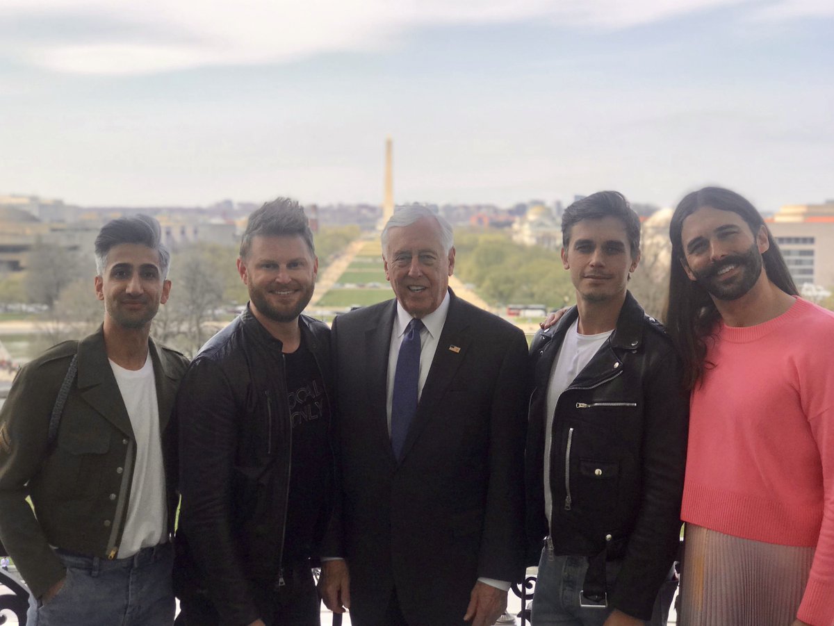 RepStenyHoyer's tweet photo. Proud to be part of the #Fab5, even briefly. Thanks to the cast of @QueerEye for stopping by today to urge support for the #EqualityAct. As Majority Leader, I look forward to bringing #HR5 to the Floor to ensure #LGBT Americans are fully protected under our civil rights laws. https://t.co/N20g8rJYTx