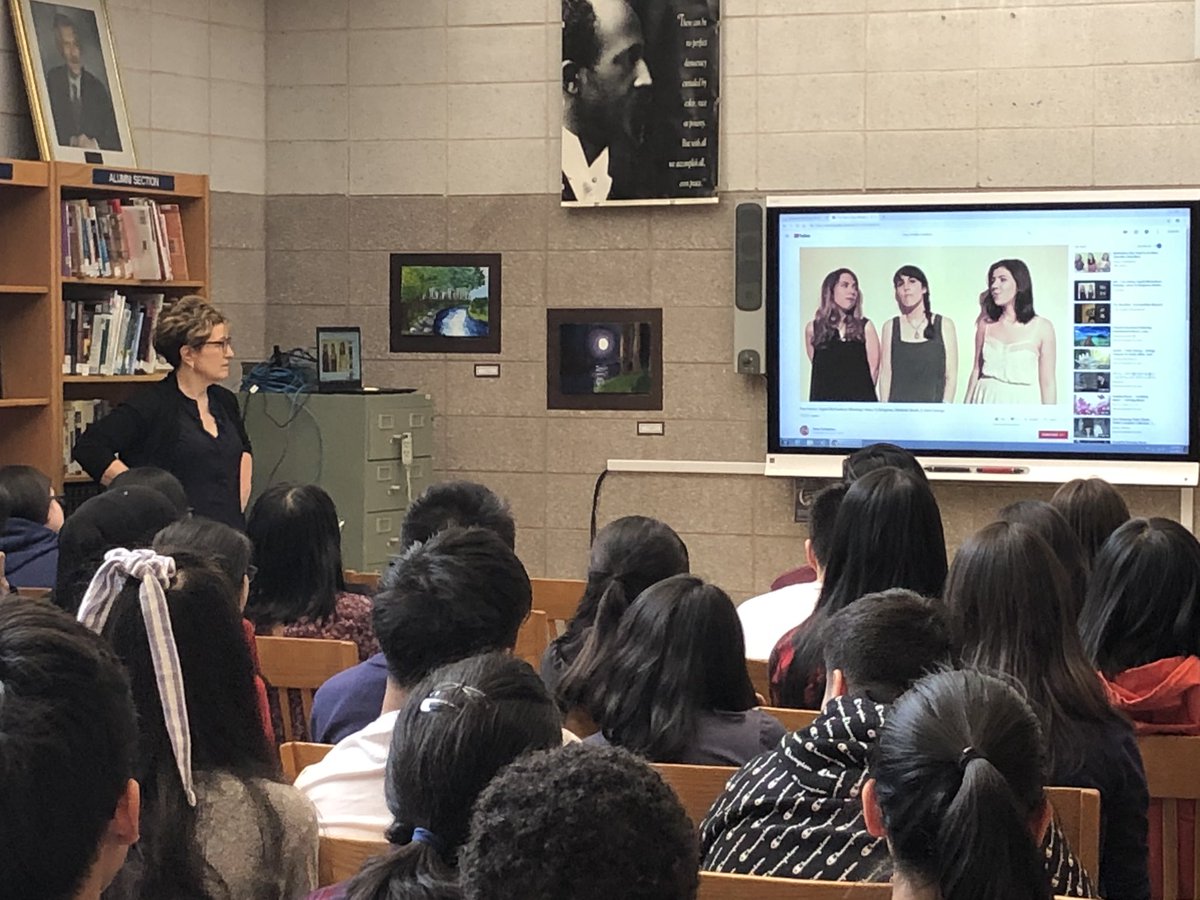 LGBTQWIS's tweet photo. @KronLisa showing a mashup of #RingofKeys from #FunHometheMusical to students at  Townsend Harris HS @eduGAYtional @LambdaLiterary https://t.co/1w5BAKp5jh