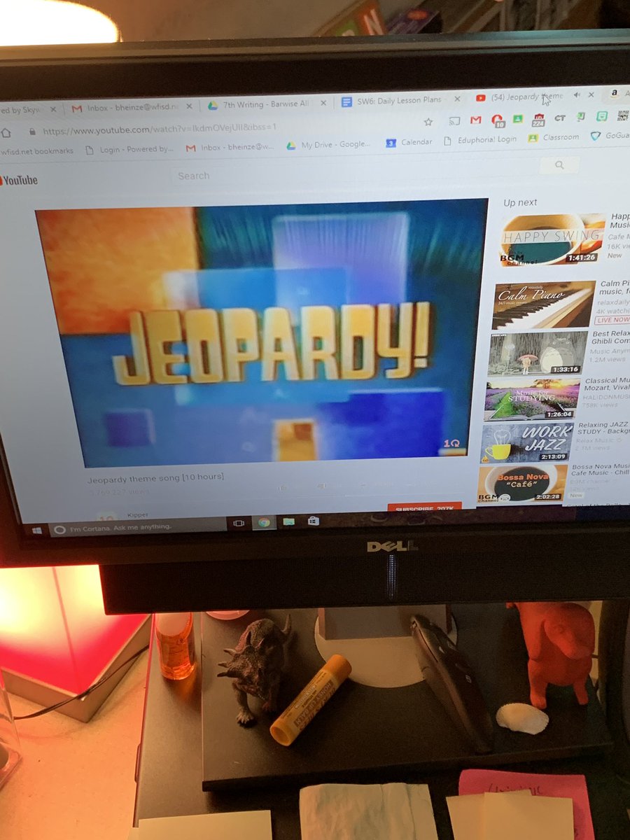 MrsHeinze_ELA's tweet photo. STAAR Trivia day! We are going over questions that relate to their test they take next week. I am also forcing them to listen to the Jeopardy song on repeat. They’re thrilled. @PearDeck #barwise #wfisd #edtech https://t.co/3Zl4btuFkR