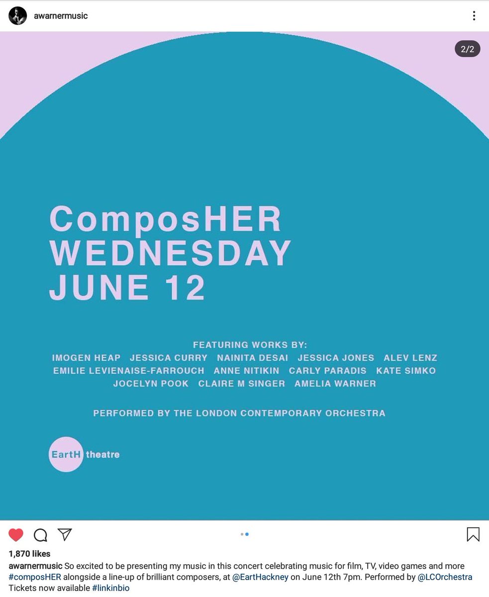 marylou1se's tweet image. #AmeliaWarner on IG: So excited to be presenting my music in this concert celebrating music for film, TV, video games and more #composeHER  🎶🎶🎶
at @EartHackeney on June 12th 7pm.📆
Performed by @LCOrchestra Tickets now available🎹🎻🥁🎷

rockfeedback.seetickets.com/event/composhe…

#JamieDornan