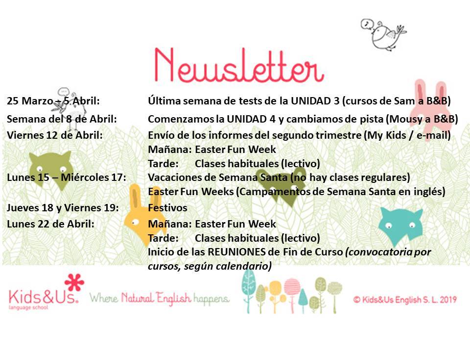 KMirasierra's tweet photo. Aquí tenemos nuestra Newsletter del mes de Abril ¡no os olvidéis de reservar vuestra plaza en las Fun Weeks de Semana Santa! 🤩
Pronto os comunicaremos las fechas de las reuniones de Fin de Curso, que serán a la vuelta de vacaciones, ¡estad atentos! https://t.co/eTPzcyawnU