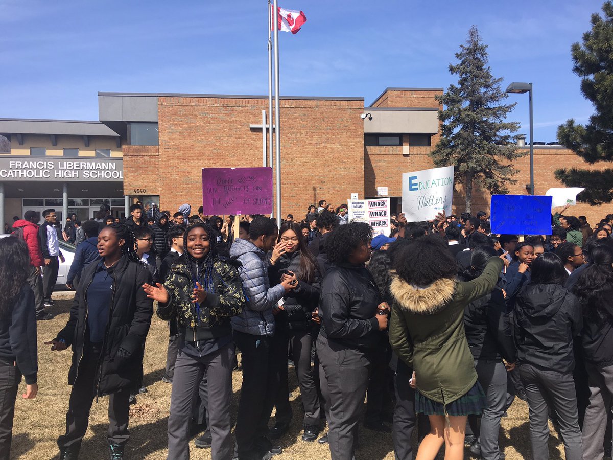 cpitter01's tweet photo. Francis Libermann Students exercise their constitutional rights and protest against proposed government cuts to education.  In a show of support students across Ontario walkout for peaceful protest against cuts. https://t.co/JtbdSVnUDl
