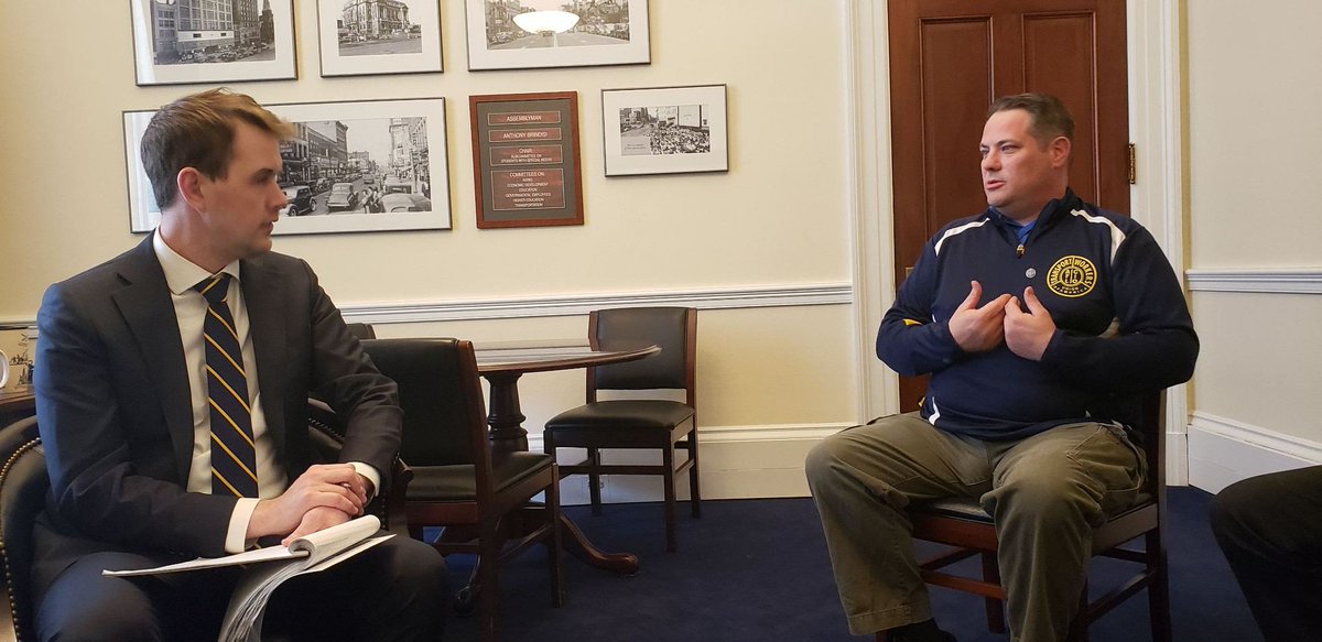AmtrakCouncil's tweet photo. Meeting with Robert Dougherty, Legislative Director for @RepBrindisi (D-NY-22) on @Amtrak Lobby Day. #dontfailrail #coldcuts @transportworker @TCUnionHQ @unitehere https://t.co/5ZGKF06Imq