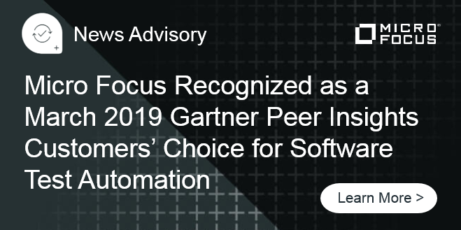 #MicroFocus announced that it has been named a March 2019 #Gartner #PeerInsights Customers’ Choice for Software Test Automation. Read more here:  bit.ly/2K8VOhV #TeamMicroFocus