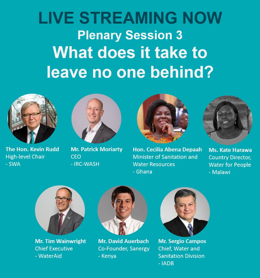 Live now: “What does it take to leave no one behind? Building blocks for sector progress” with <a href="/ircpatrick/">Patrick Moriarty</a>, #CeciliaAbena <a href="/ghanagov/">Ghana Government</a>, <a href="/waterforpeople/">Water For People</a>'s Kate Harawa, #Malawi, <a href="/WainwrightTim/">Tim Wainwright</a> <a href="/WaterAidUK/">WaterAid UK 💦</a>, David Auerbach <a href="/Sanergy/">daphni</a>, &amp; @SCamposBID ▶️bit.ly/2FQqw9Y