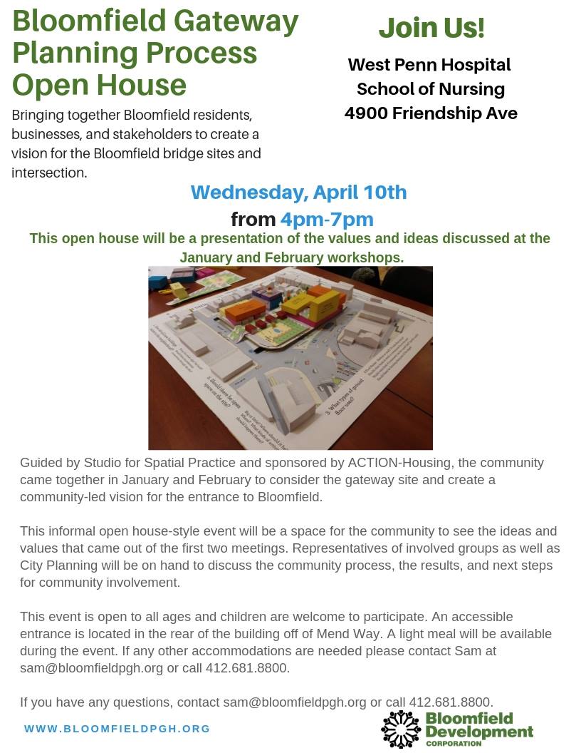 StudiofSP's tweet photo. WEDNESDAY! Join us and our #Bloomfield neighbors as we share the public planning process for the future of the #ShurSave Site. Come 4PM - 7PM; stay as short/long as you'd like! Thanks @BloomfieldPGH & ACTION-Housing for being great partners! #urbandesign https://t.co/Q9Afz2PMgy https://t.co/YiWqZ1RVEV