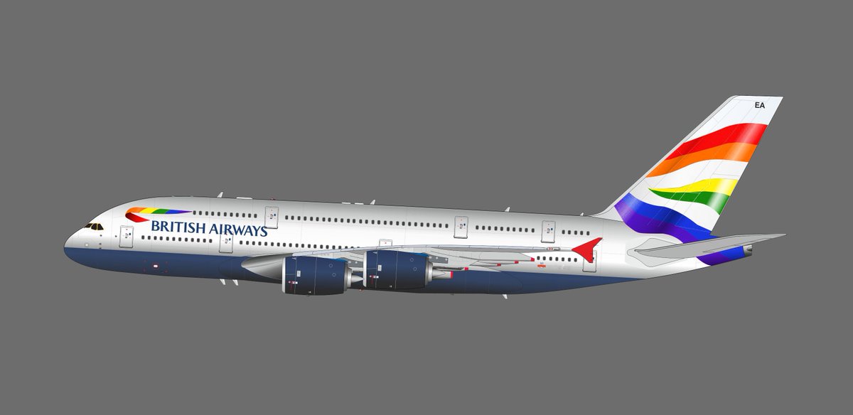 YaBoiJames97's tweet photo. @British_Airways Please can you consider doing a special #pride livery on one of your aircraft this year? Had a go at putting one together as an example (doesn't have to be an A380, but if it is, I'm all for it π)
#Planebow https://t.co/H4CGL1xYlX