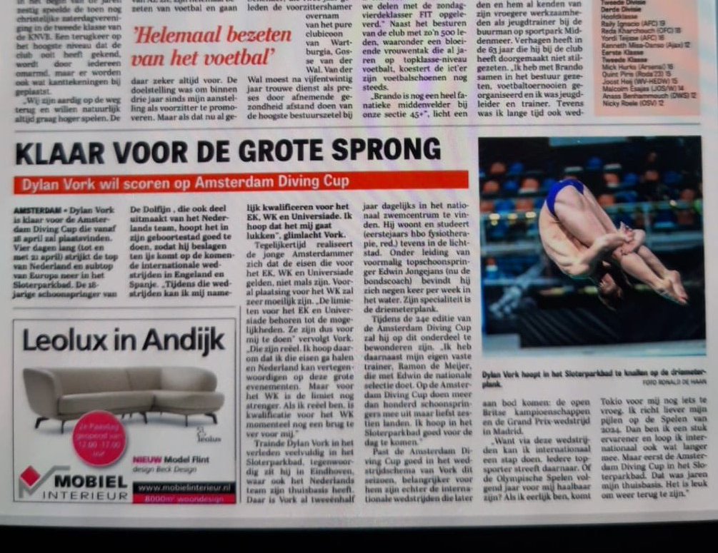 Wil je de Nederlandse Schoonspring top in Actie zien? Kom dan naar de  Amsterdam Diving Cup 2019, van donderdag 18 tm zondag 21 april in het Sloterparkbad  in Amsterdam. Elke dag van 0830 tot 1800 schoonspringen op topniveau!