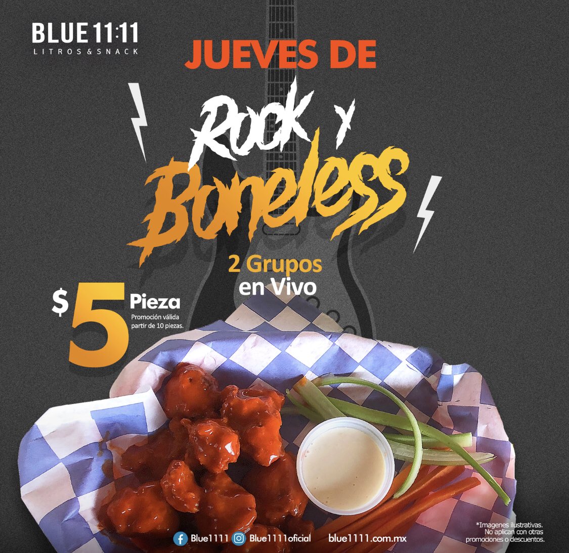 Blue1111oficial's tweet photo. JUEVES DE ROCK Y BONELESS🎉 https://t.co/2gIFb88Hi4