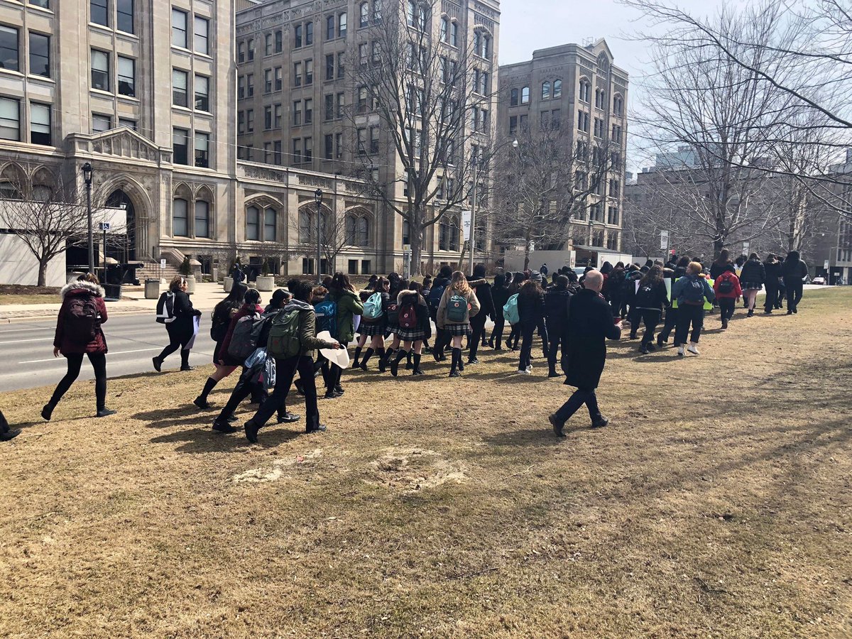 I just met this fantastic group of students from Wellesly St. Joseph’s walking to Queen’s Park in protest over education cute. I guess these are the union bosses Doug Ford talked about in Question Period today? #StudentsSayNo