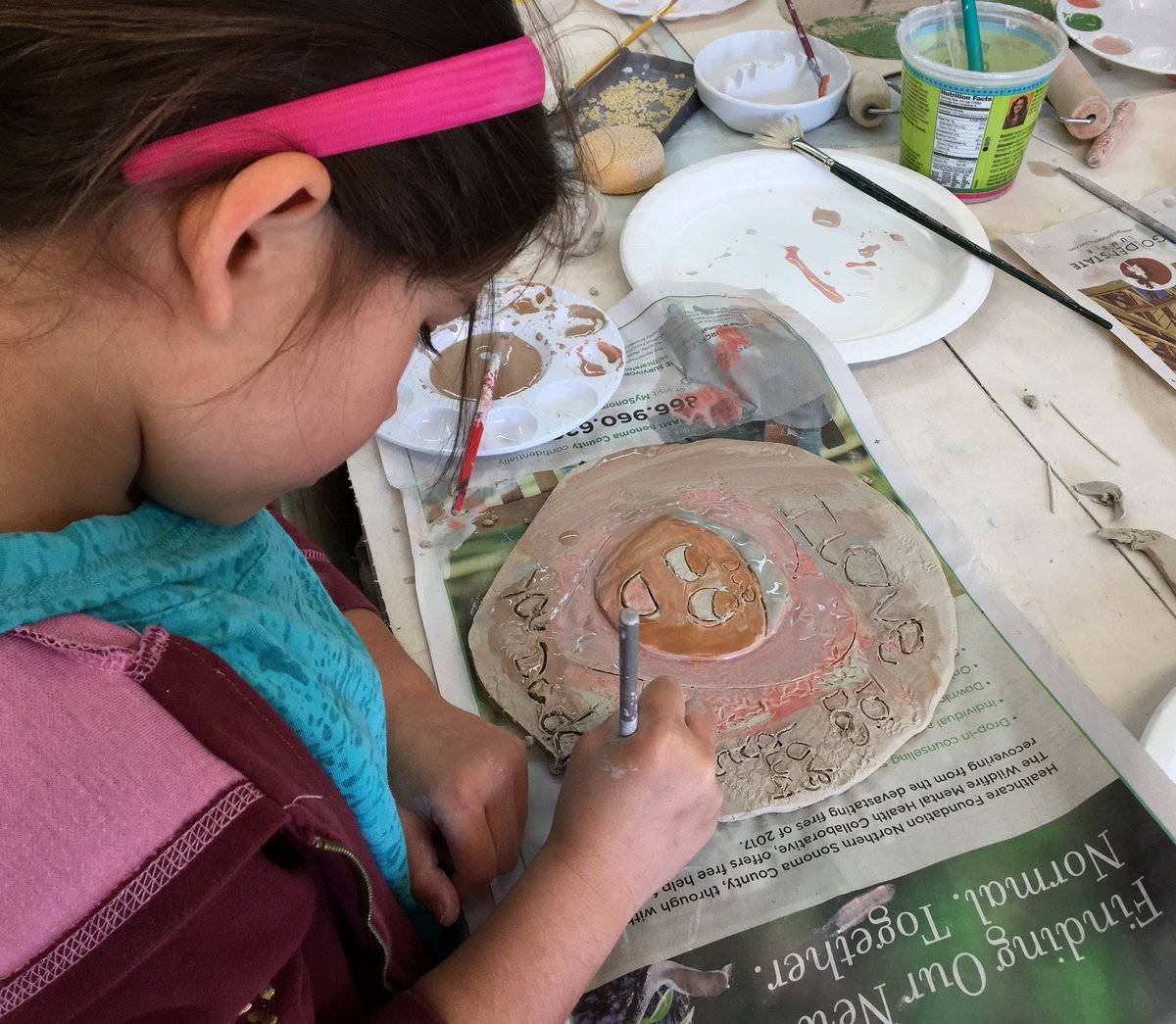 Our recent clay workshop was enjoyed by all ages! Inspired by MarinMOCA's Viola Frey exhibit, Instructor Candace Birchfield taught attendees how to make plates with elements of personal iconography. A fun co-sponsored event with @dirosaart  #art #ceramics #violafrey