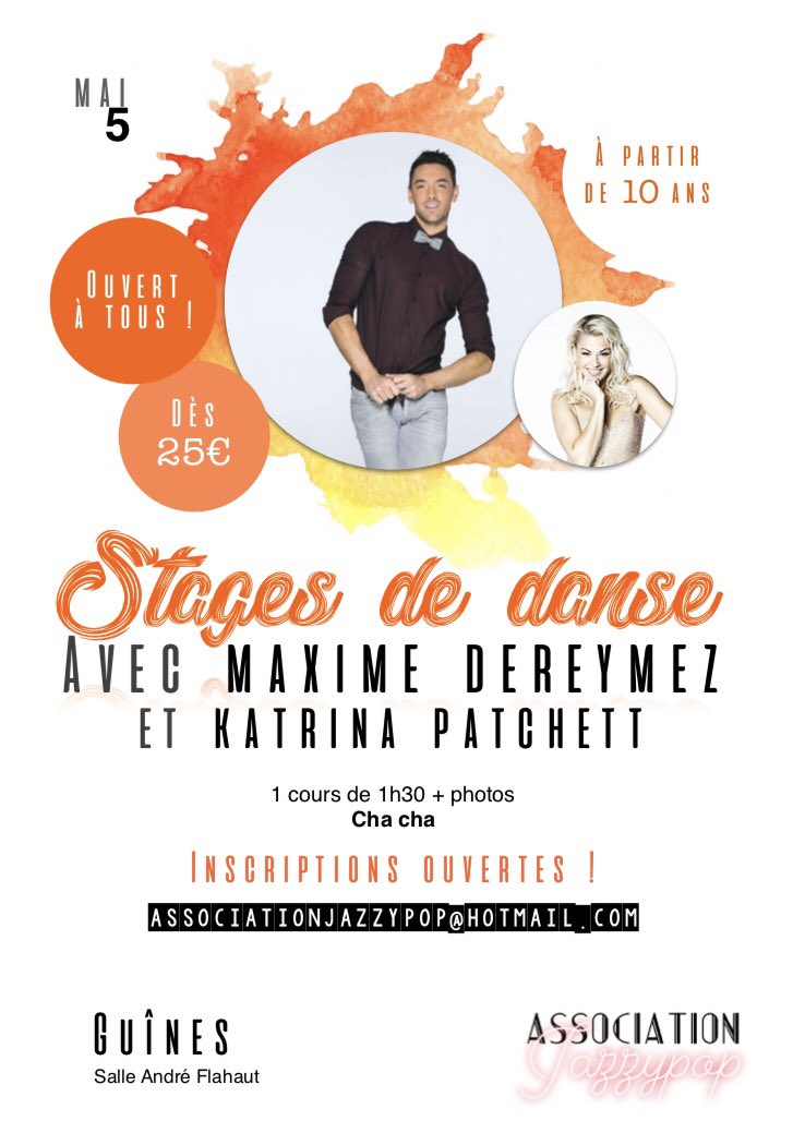 AJazzypop's tweet photo. Un Chacha avec @maximedereymez et @katrinapatchett ça vous tente ❓N’hésitez plus et inscrivez-vous ‼️
📆5 mai
📍Guînes
🕐10h50-12h20
💶 25€ https://t.co/C13FzOyelH