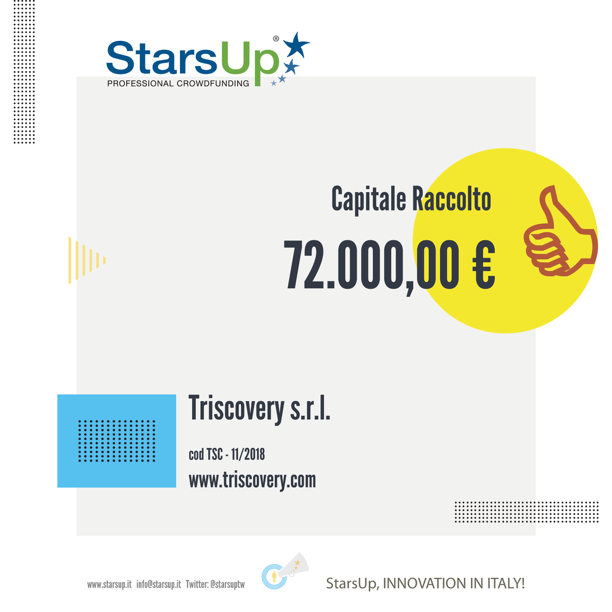 🌟Chiude in overfunding la nostra #startup Triscovery, ecco l'infografica sull'andamento della campagna di #equitycrowdfunding
↘️bit.ly/2YJSJIl