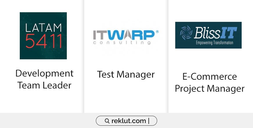 #BusquedaLaboral #Empleos #BusquedasIT  #OportunidadLaboral
Las mejores ofertas laborales están en Reklut.com 
Development Team Leader: bit.ly/2HVyn92
Test Manager: bit.ly/2UakjyY
E-Commerce Project Manager: bit.ly/2OOI7Da