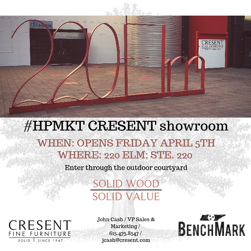 cresentfurn's tweet photo. We are just days away from the High Point Furniture Market in High Point NC. Come see us.

#cresent #benchmark #highpoint #220elm https://t.co/73LL2bSB92