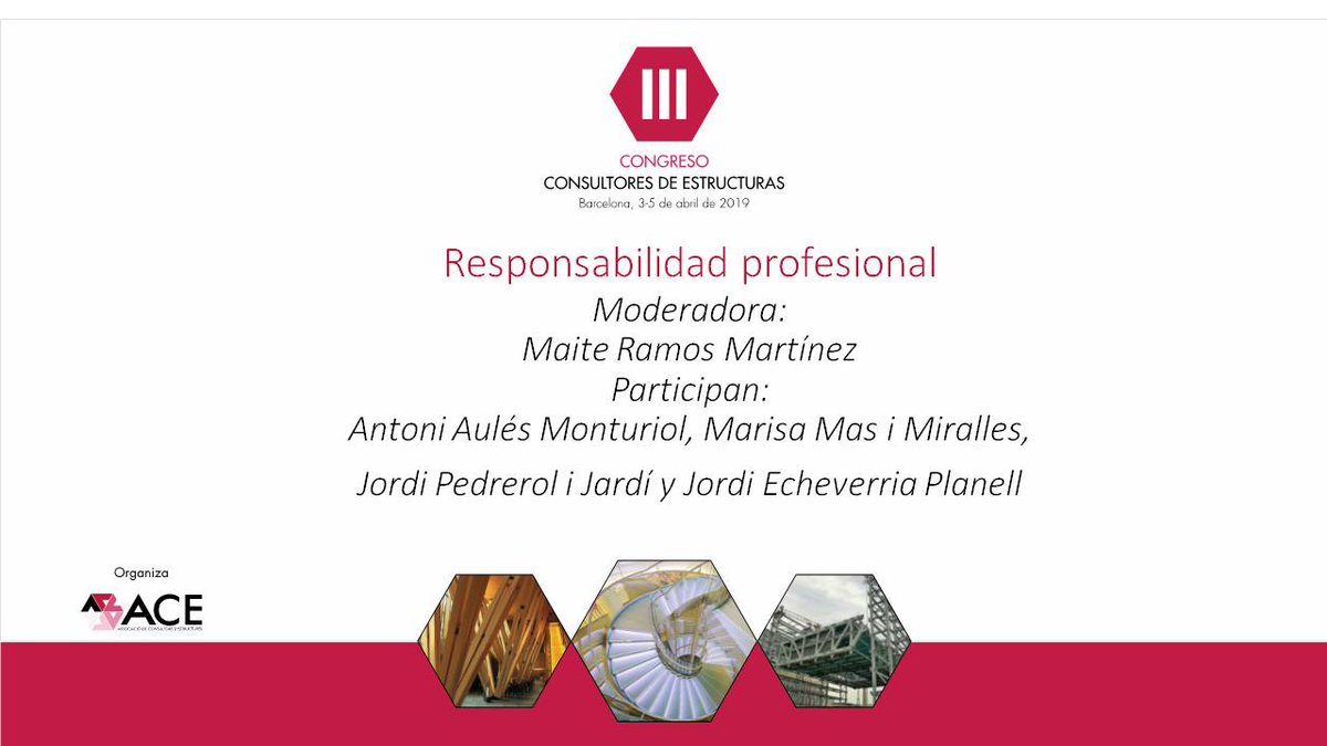 Con_Estructures's tweet photo. En la mesa redonda que comenzará a partir de las 16.45h, moderada por la Ingeniera Industrial Maite Ramos Martínez, se debatirá sobre la "Responsabilidad profesional". ¡No os la podéis perder! #CongresoACE #imperdibles https://t.co/Q1kzpkW02n