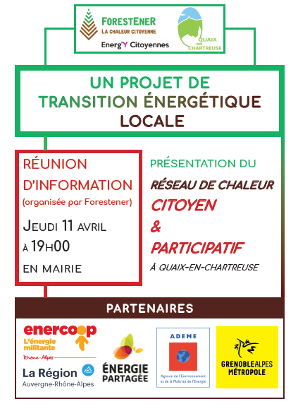 ParcChartreuse's tweet image. 11avr,19h en mairie de QuaixEnChartreuse, c&apos;est réunion d&apos;information sur le futur réseau de chaleur bois énergie
Venez échanger et découvrir comment ça  marche et comment vous pouvez vous impliquer dans la #TransitionEnergetique locale