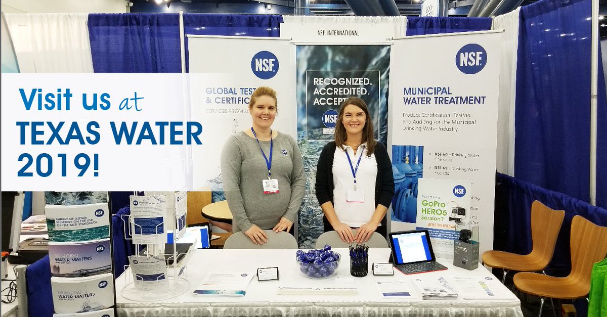 NSF International, Water Programs (@water_nsf) on Twitter photo Today is the last day to visit our booth #1606 at Texas Water 2019! Speak with NSF International staff about treatment chemicals, distribution components and more. If you are attending, make sure to enter our GoPro giveaway! Follow-up questions? Contact Martin@nsf.org. Today is the last day to visit our booth #1606 at Texas Water 2019! Speak with NSF International staff about treatment chemicals, distribution components and more. If you are attending, make sure to enter our GoPro giveaway! Follow-up questions? Contact Martin@nsf.org.