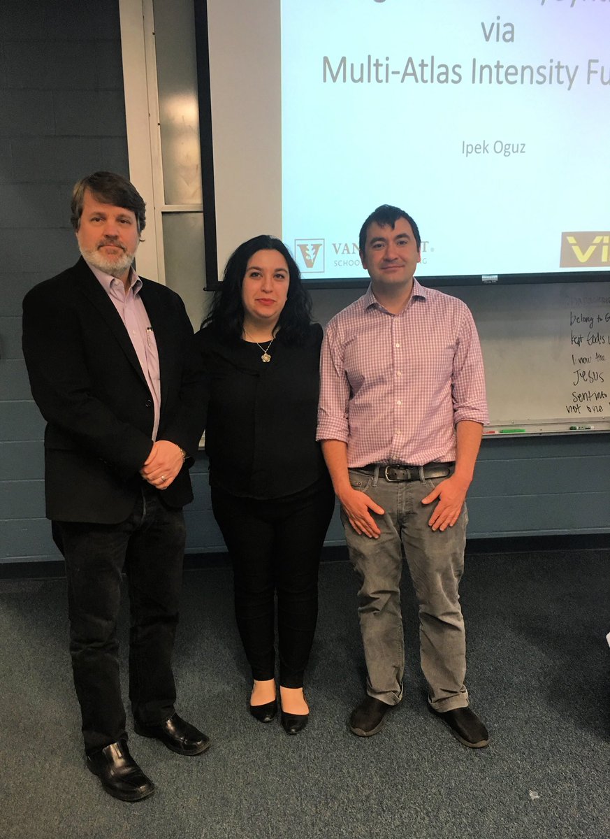 ViseVanderbilt's tweet photo. #tbt to last week’s #VISEseminar led by our own Ipek Oguz, PhD, asst prof of computer science
L to R: Michael Miga, Harvie Branscomb Professor, Dr. Oguz, and Mikail Rubinov, BME asst prof
#instaengineering #engineeringfaculty #womeninstem #computerscience #vandygram https://t.co/i0kIYHIWVS
