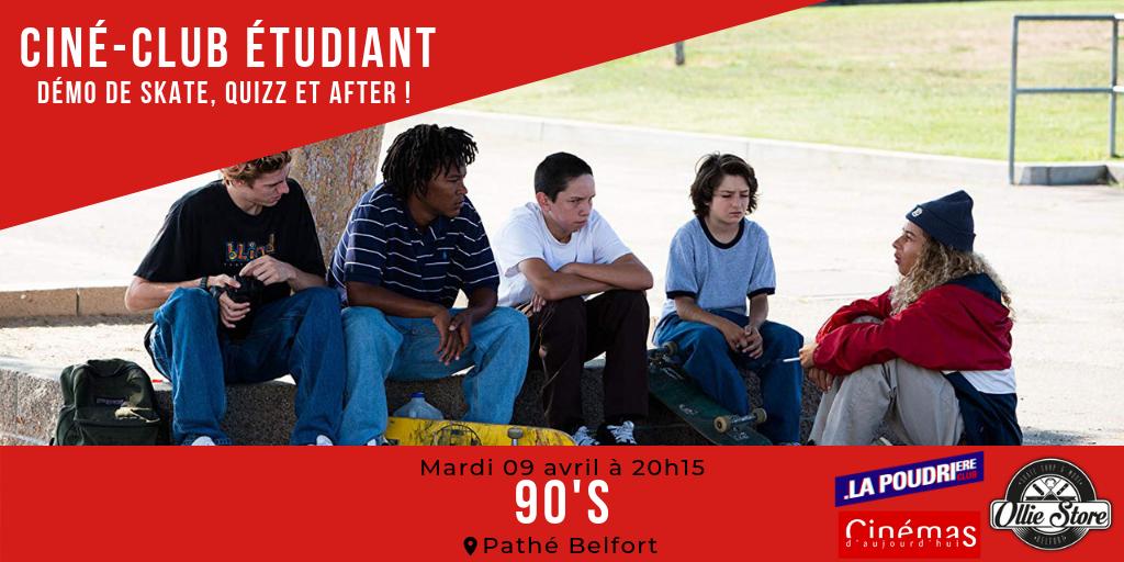 CineBelfort's tweet photo. [CINÉ-CLUB ÉTUDIANT] ✨🎥

→ MARDI 09 AVRIL À 20H15, au cinéma Pathé Belfort

Au programme de la soirée : démo de skate, quizz avec cadeaux à gagner, le film en avant-première et un after au bar du cinéma ! 🛹☀️

Le film : 90'S, de Jonah Hill (USA, 2019, 1h25) ! https://t.co/ePvgSJ7obF