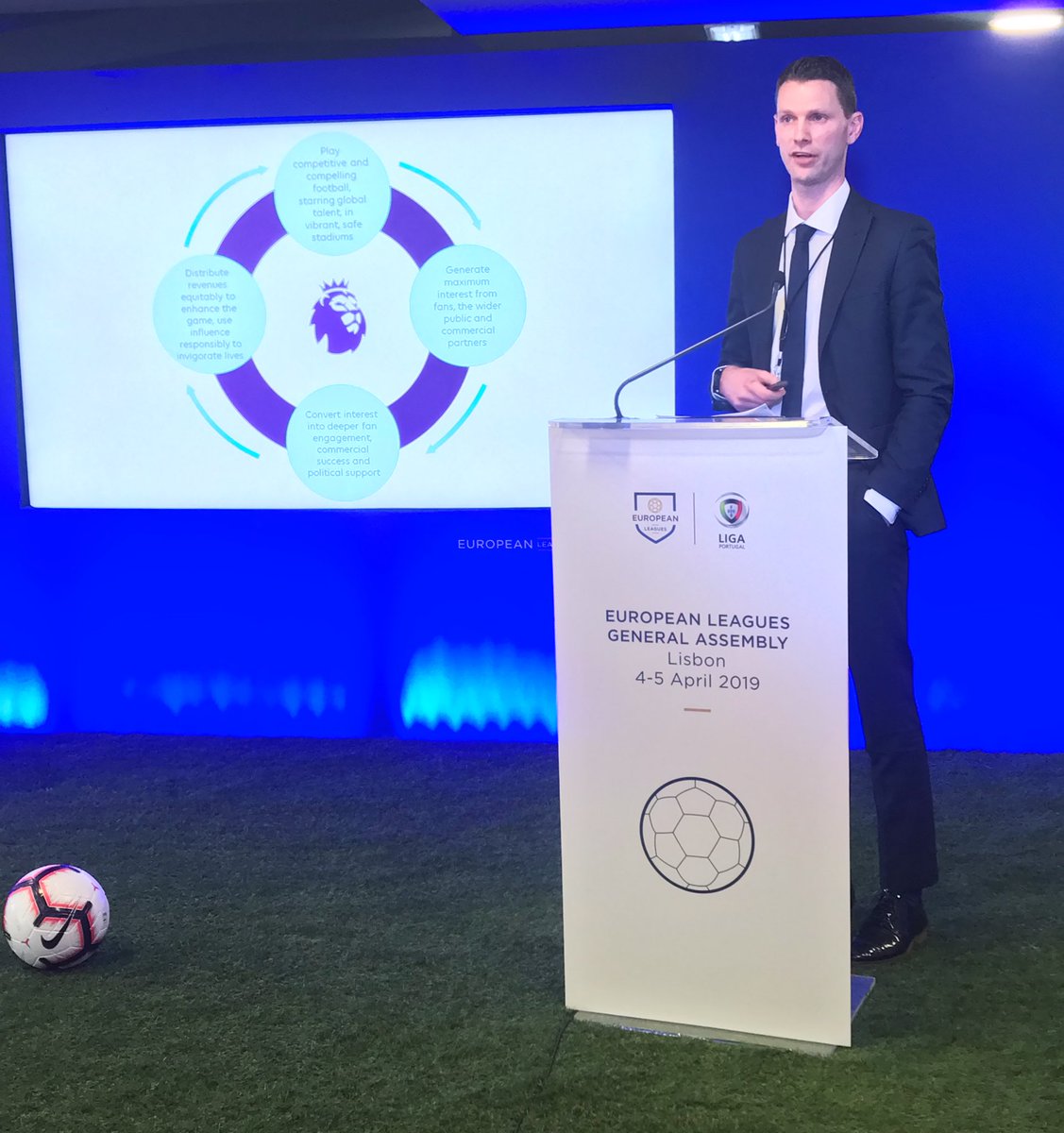 EuropeanLeagues's tweet photo. Nick Pechard, Head of Community at the @premierleague: ”Play the world’s most competitive and compelling football, and inspire fans, communities and partners alike to invigorate lives across the globe” ⚽️🌍 https://t.co/R2hPx6KpKM