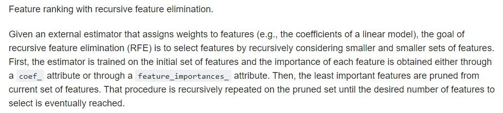 Bon, c'est bien beau toutes ces variables mais parmi les 200 fraichement créées lesquelles sont vraiment déterminantes pour pronostiquer l'issue d'un match ?Pour répondre à cette question on va utiliser une méthode de Machine Learning : Recursive Featuring Elimination