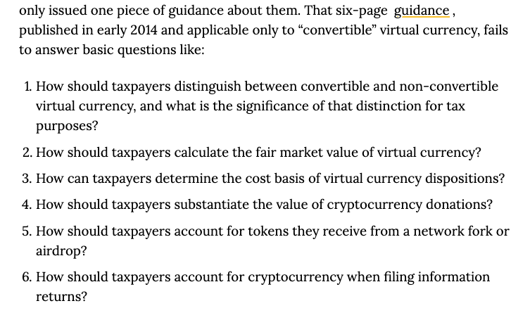It’s been over a decade and we still don’t have answer to basic cryptocurrency tax questions. 

In our new report <a href="/jtfoust/">James Foust</a> lays it out: coincenter.org/entry/it-is-ti…