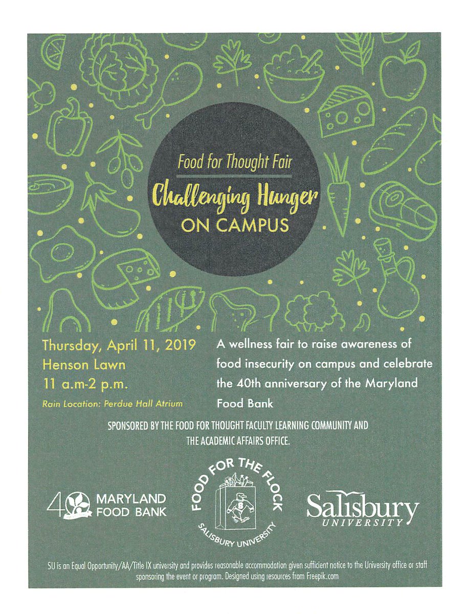 Help raise awareness of food insecurity on campus. Thursday, April 11, 11 am-2:00pm Henson Lawn - rain location Perdue Hall Atrium.