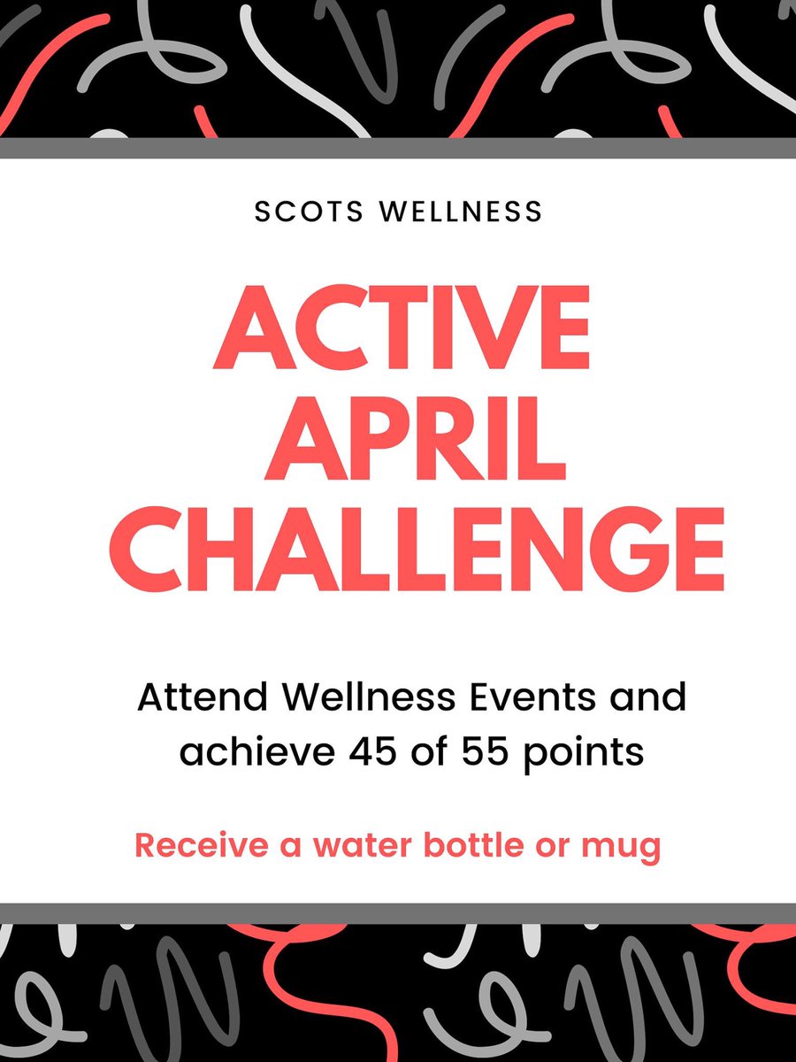 ScotsWellness's tweet photo. ⭐️Active April⭐️ Earn Points and Win Wellness Items 
🔴April 4 Alcohol Speaker 6pm
⚫️April 9 Better Together Stockdale Terrace 6-8pm
⚪️April 24 Goat Yoga afternoon sessions https://t.co/F6k4KTek1s