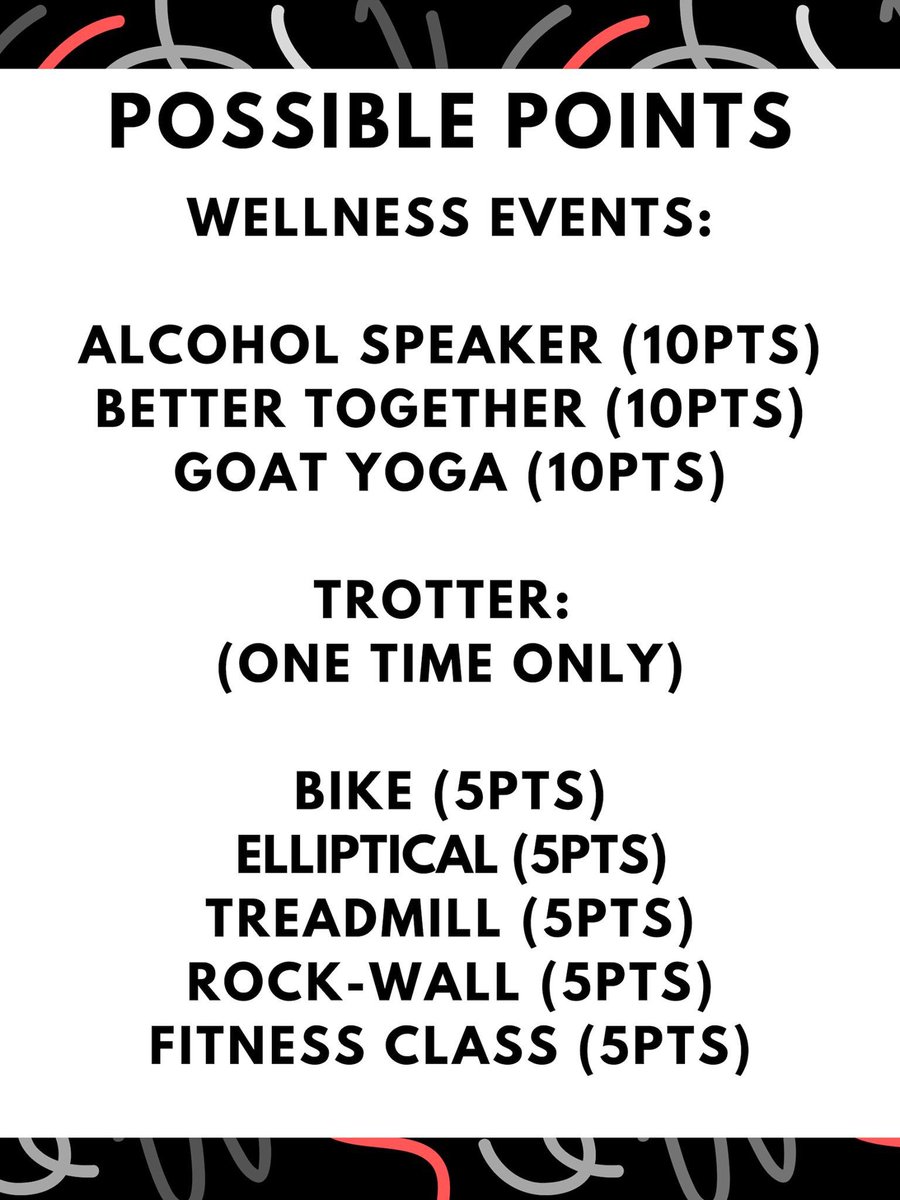 ScotsWellness's tweet photo. ⭐️Active April⭐️ Earn Points and Win Wellness Items 
🔴April 4 Alcohol Speaker 6pm
⚫️April 9 Better Together Stockdale Terrace 6-8pm
⚪️April 24 Goat Yoga afternoon sessions https://t.co/F6k4KTek1s