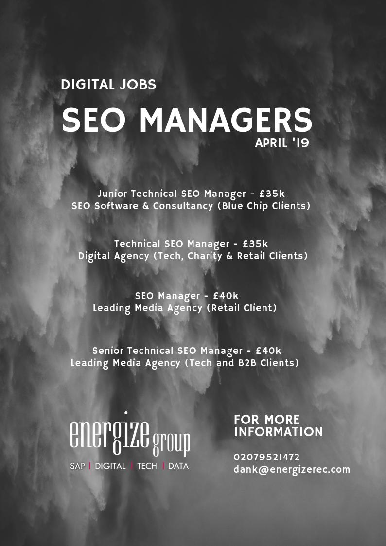 dankettle1's tweet photo. A selection of the amazing SEO Manager roles I'm working on in London right now. Please get in touch with me today for more details. #seo #DigitalMarketing #SearchEngineOptimization #searchengine https://t.co/TjcwNzQuFZ