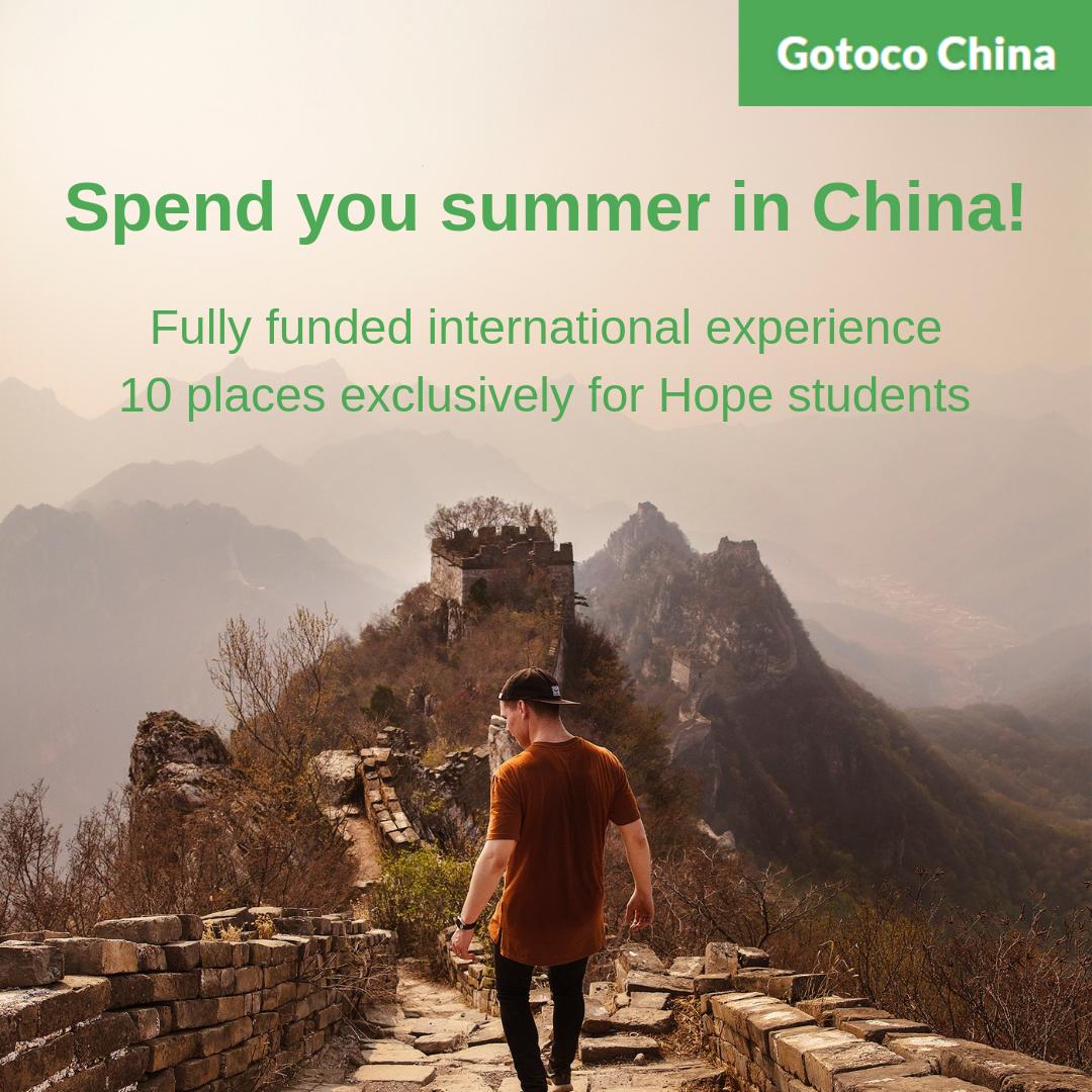 Still not decided what you're doing over summer? Fancy getting away from the Great British Summer and seeing somewhere different? <a href="/LHSU_Welfare/">Emma Moriarty</a> has secured 10 spaces for <a href="/LiverpoolHopeUK/">Liverpool Hope University</a> students to work in summer camps in China. Click here for more info buff.ly/2CAYWgf
