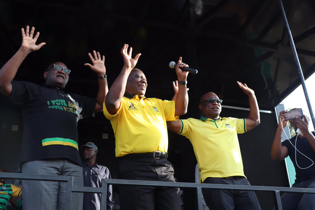 GeoffMakhubo's tweet photo. The final part of today’s campaign trail is in Ivory Park. The community has come out in their numbers to listen to President @CyrilRamaphosa as he gives feedback to the community following the door-to-door earlier. 

#VoteANC
#GrowSouthAfrica
#ThumaMina https://t.co/WheBf5vJKq