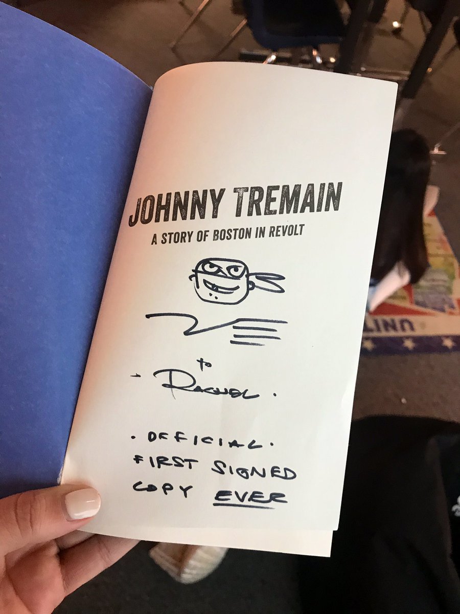 Thank you <a href="/MrNathanHale/">Nathan Hale</a> for the awesome new introduction to #JohnnyTremain! ❤️📚❤️📚Students are loving it. Great way to kick off our American Revolution Book Club novels! 🇺🇸🇬🇧 <a href="/ncte/">National Council of Teachers of English (NCTE)</a> #NCTE18