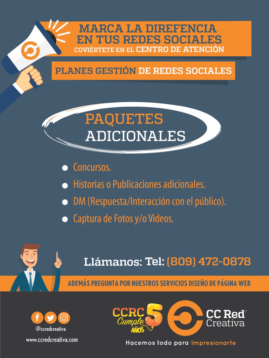 ccredcreativa's tweet photo. Conviértete en el centro de atención.🤩
.
Marca la diferencia en una vía efectiva para llegar a tus clientes por las Redes Sociales...
. 
No solo busques hacer publicaciones sino que estas sean parte de una Estrategia de Contenido que cumpla tus objetivos.
.
.
#oferta #paquetes https://t.co/DtS2Trn2B8