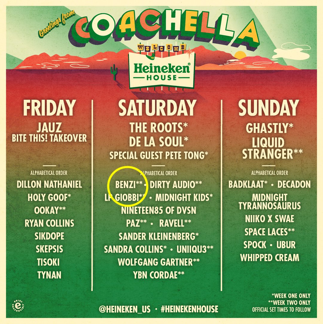 yeeo. i'm playing COACHELLA!

➖#HEINEKENHOUSE
➖WEEKEND TWO
➖SATURDAY 4/20 | 3PM
➖THIS SET GONNA BE LEGENDARY.