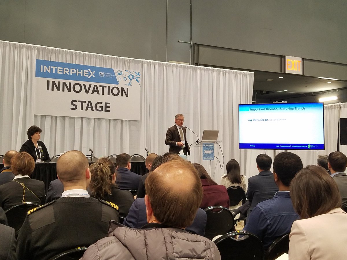 PharmTechGroup's tweet photo. Eric Langer (right), president and managing partner at @BioPlanInc and Rita Peters (left), editorial director at PharmTech, discuss #biomanufacturing trends yesterday at @INTERPHEX https://t.co/s1JkQLsFpz #INTERPHEX2019 https://t.co/dcYp7ACIxF