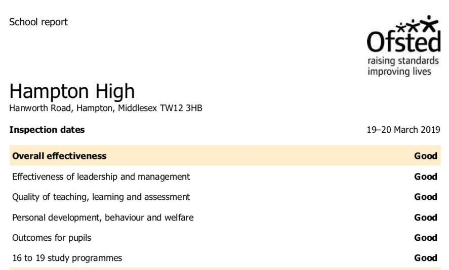 Congrats Hampton High. At last a well-deserved all round 'Good' Ofsted report.