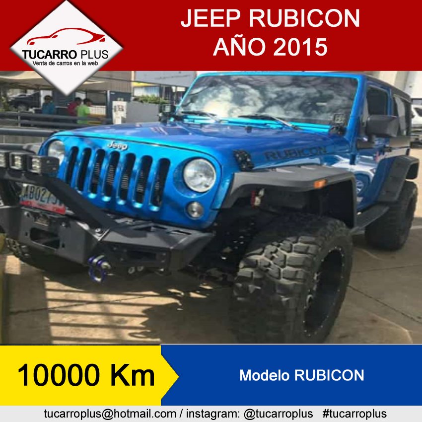 tucarroplus3's tweet photo. Vendo. RUBICON 2015
.
10.000 Km
.
En VALENCIA
.
Precio: CONSULTE
.
#tucarroplus #ventacarro #aragua #carabobo #caracas #venezuela #maracay #valencia #cars #like #Sigueme #followme #vehiculos #instagram #carros #Toyota #chevrolet #ford #audi #Mitsubishi #felizJueves #4Abr #jeep https://t.co/H1lDUgT8US