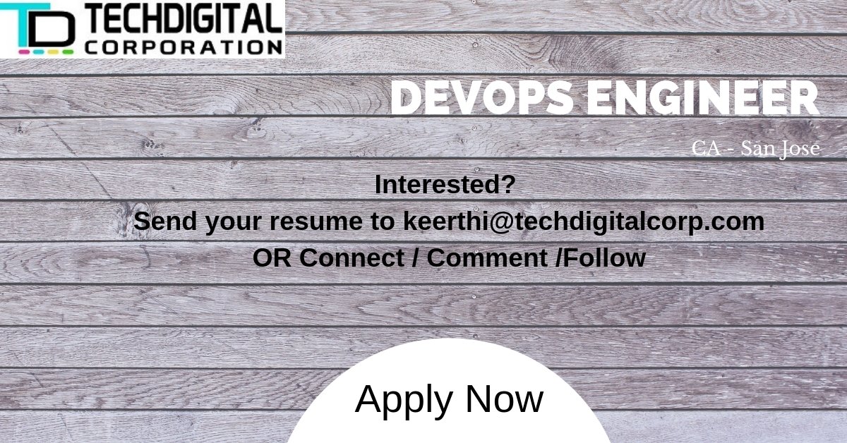 KeerthanaPathm1's tweet image. #TechDigital is #Hiring 
Looking for a #DevOps #Engineer local to #SanJose #California. 

#Jobs #Hiring #DevOps #CI #Jenkins #AWS #Jobs #CaliforniaJobs